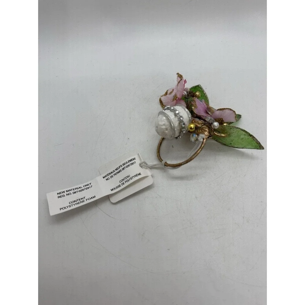 Pier 1 Capiz Shell Easter Napkin Ring Pink Floral Beaded NWT